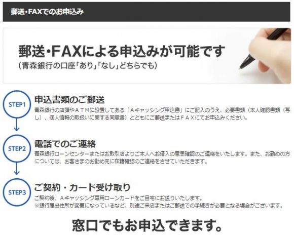 青森銀行カードローン　郵便、FAX申し込み